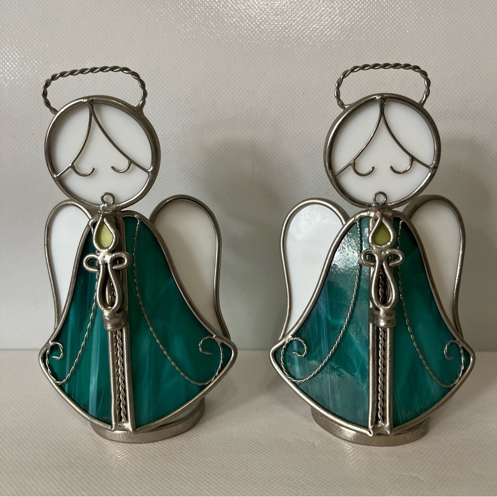 Vintage Stained Glass Angels Set of Two
